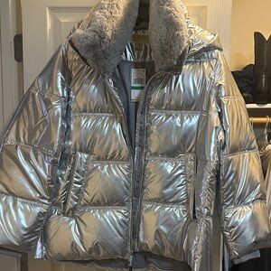Michael Kors Silver Metallic Puffer Jacket